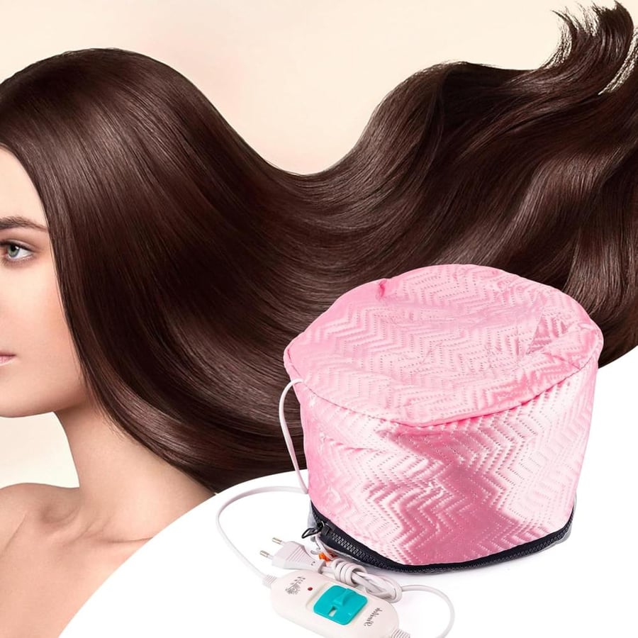Steam thermal hair cap for nourishing and moisturizing hair with a pink depth of 17×12 cm