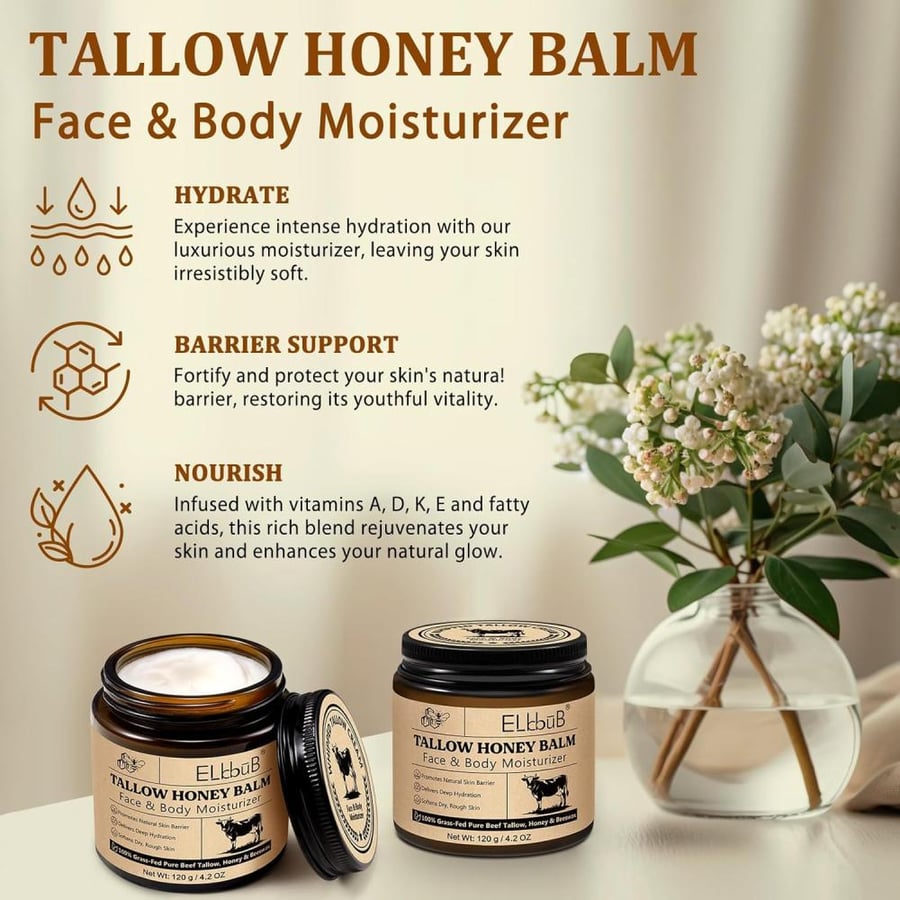 كريم مرطب للجسم والوجه بالعسل الطبيعي وشمع النحل – Tallow Balm – مناسب للبشرة الحساسة