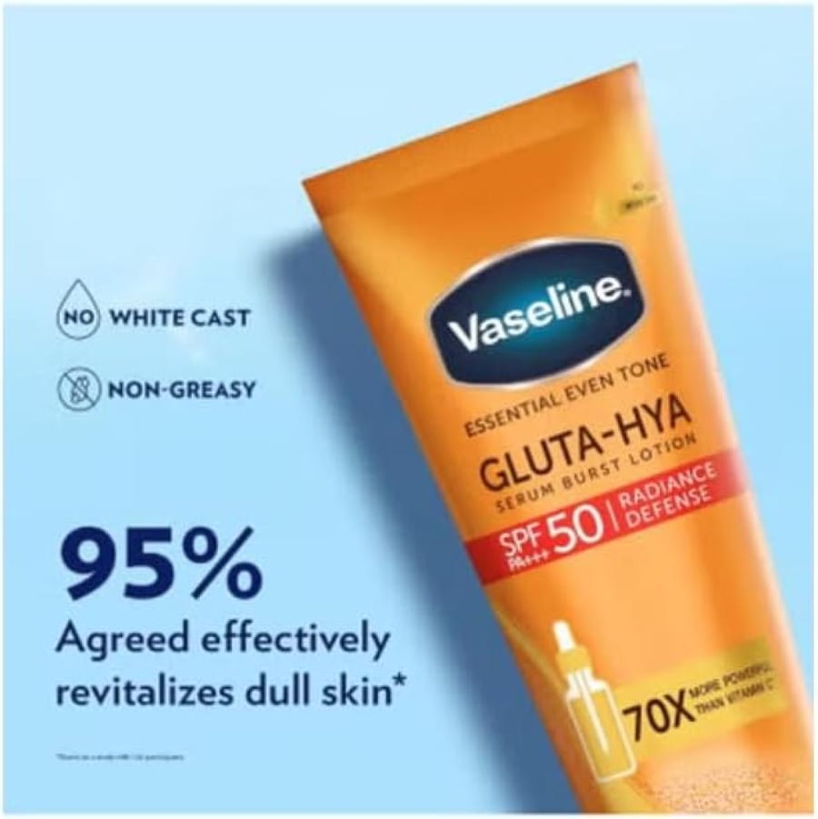 فازلين لوشن جلوتا-هيا مع سيروم وواقي شمس SPF 50 لتفتيح وترطيب البشرة – 180 مل