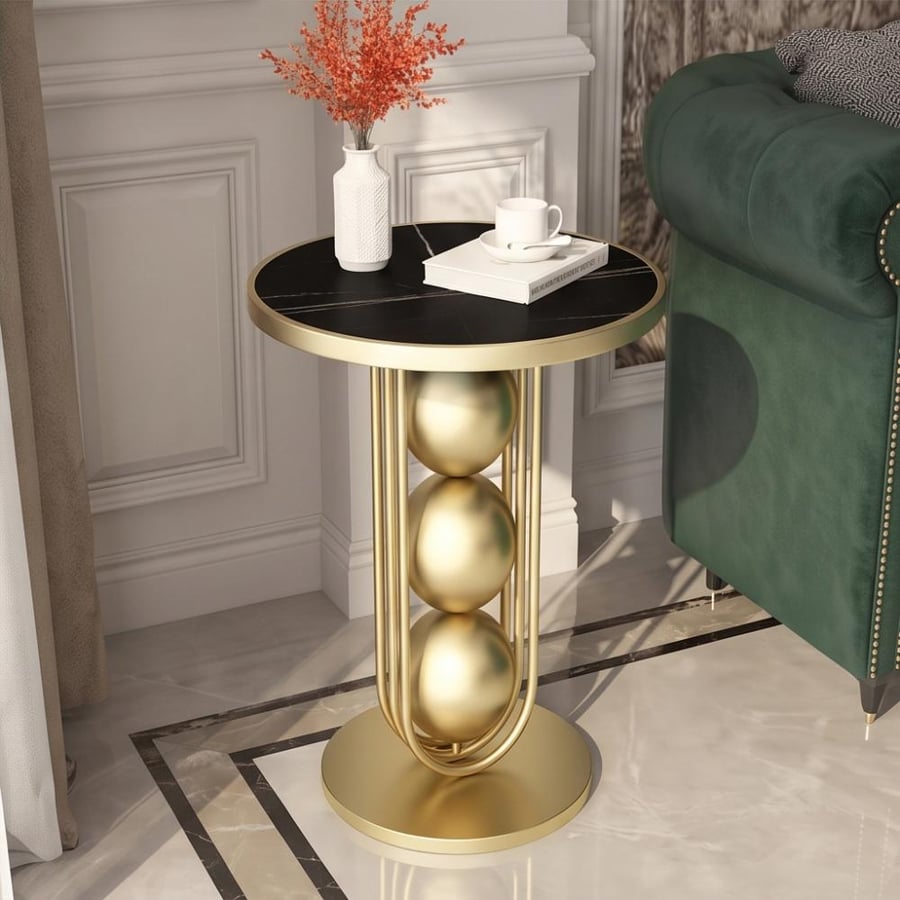 طاولة جانبية رخامية ذهبية 50×60