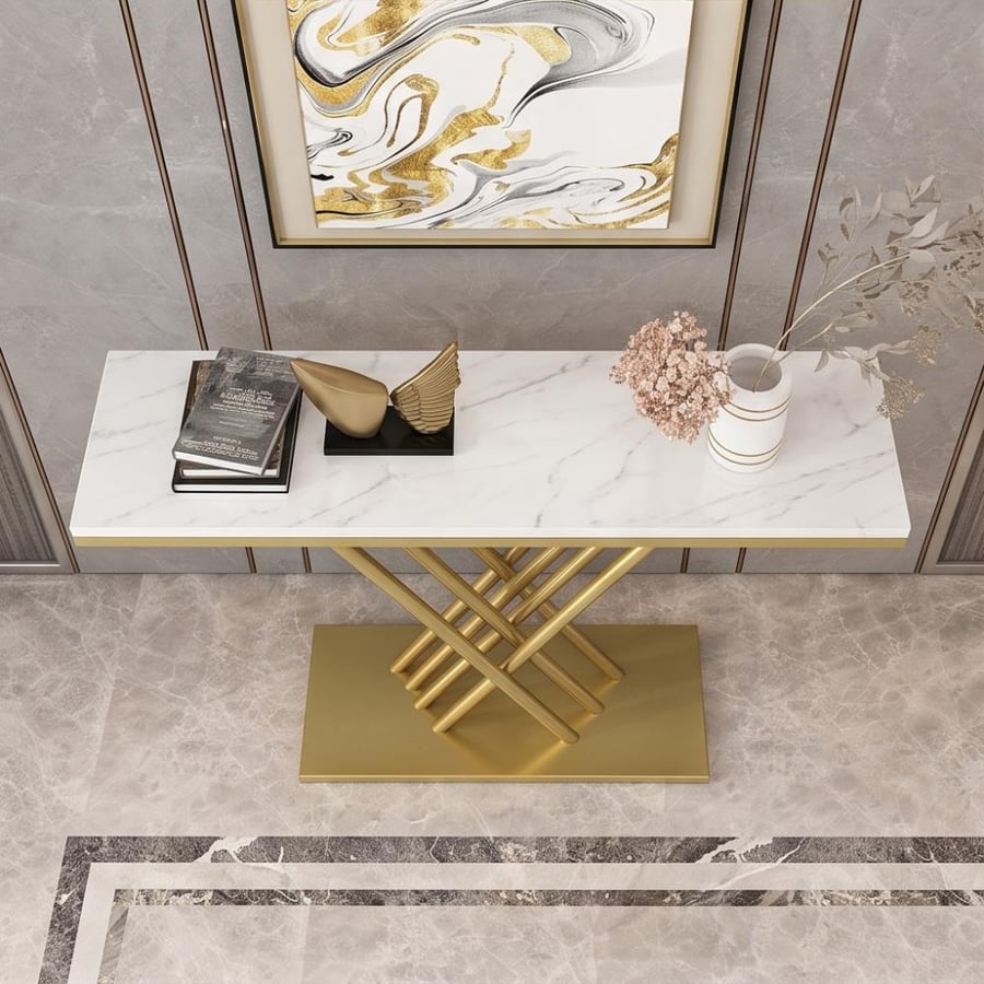 كونسول رخامي ذهبي 120×40×90