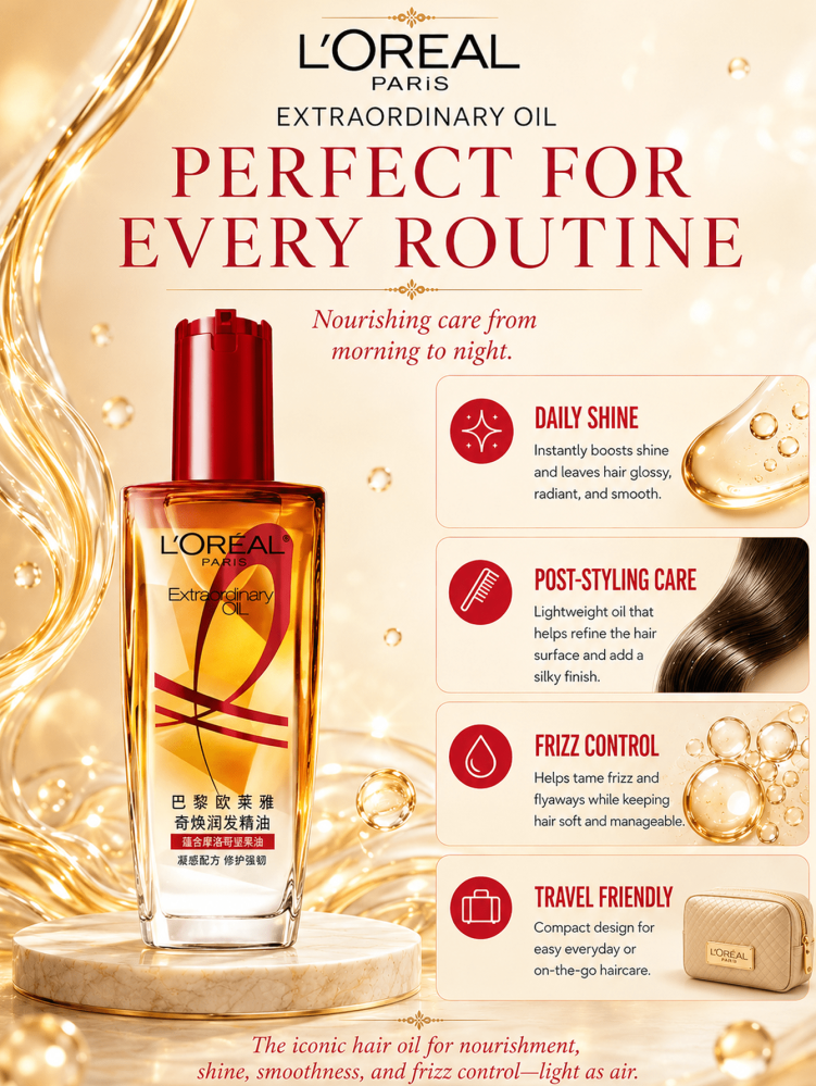L’Oreal Paris زيت الشعر الاستثنائي لتغذية وترميم الشعر وإعادة اللمعان 100 مل