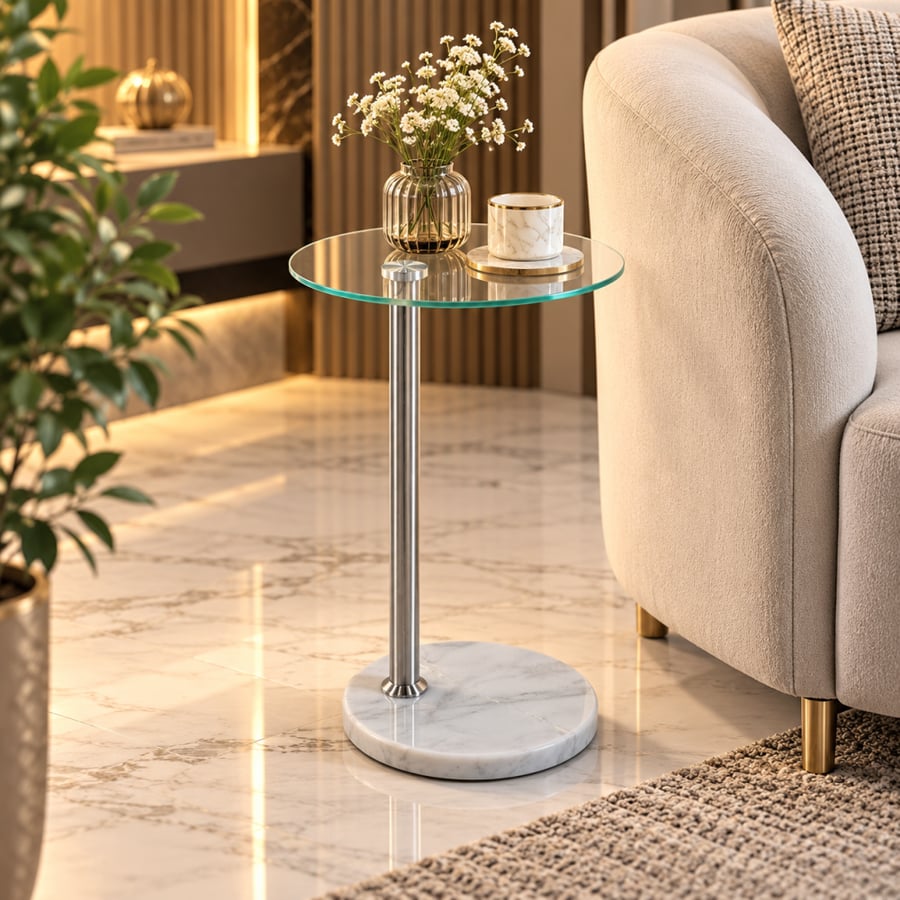 طاولة خدمة مفردة فاخرة باللون الفضي