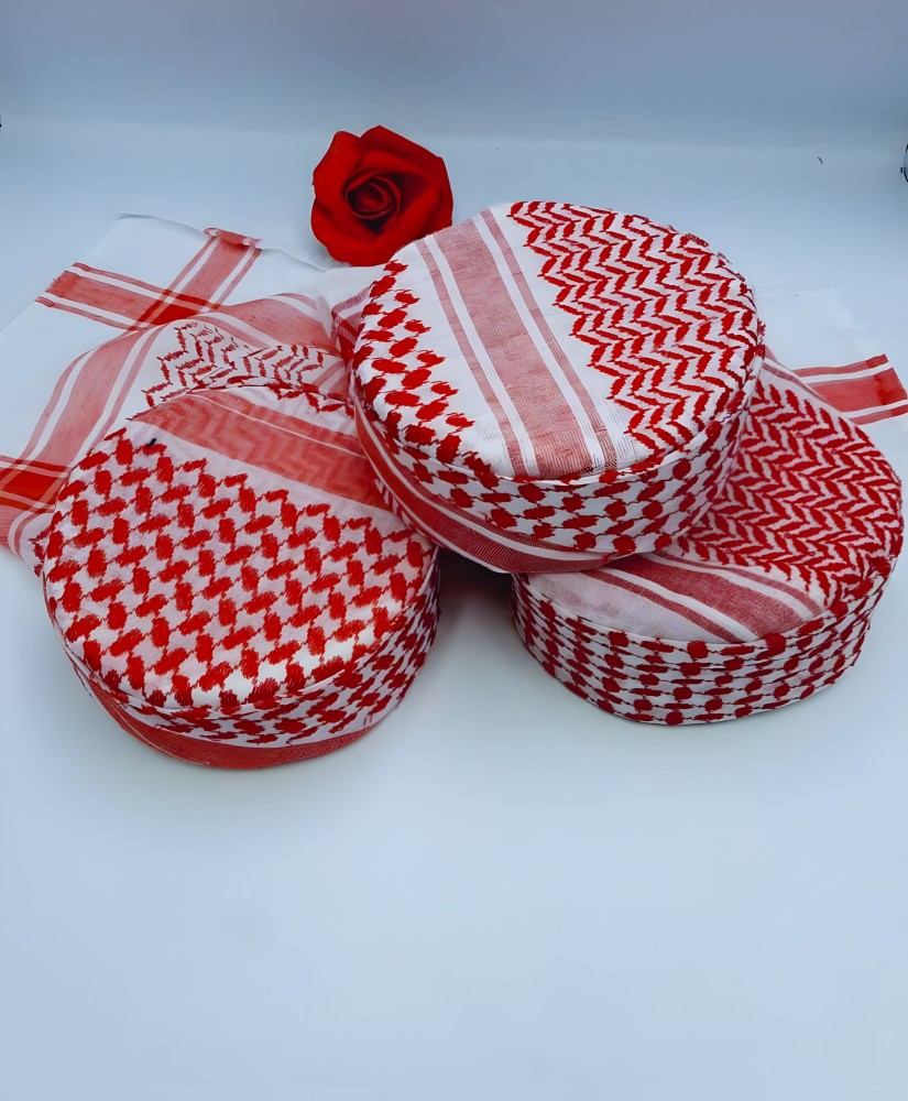 طاقيه مخيطه مع شماغ مشبوك
