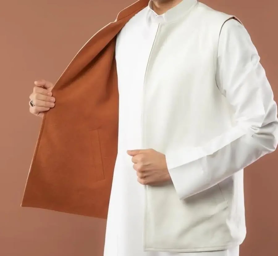 سديري جوخ رجالي أبيض وجملي دبل فيس