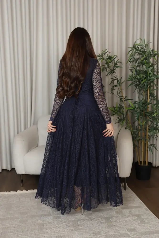 فستان سهره ناعم دانتيل كحلي