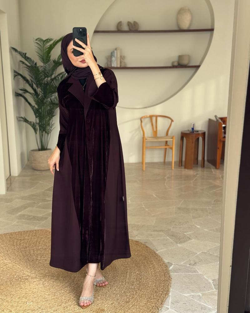عباية مدمخ قماش المخمل الأصلي مع كريب ناعم قصة كلوش