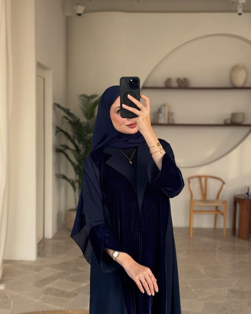 عباية مدمخ قماش المخمل الأصلي مع كريب ناعم قصة كلوش