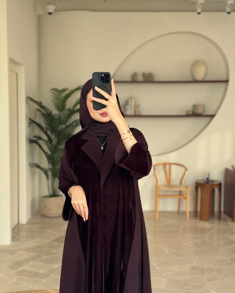 عباية مدمخ قماش المخمل الأصلي مع كريب ناعم قصة كلوش