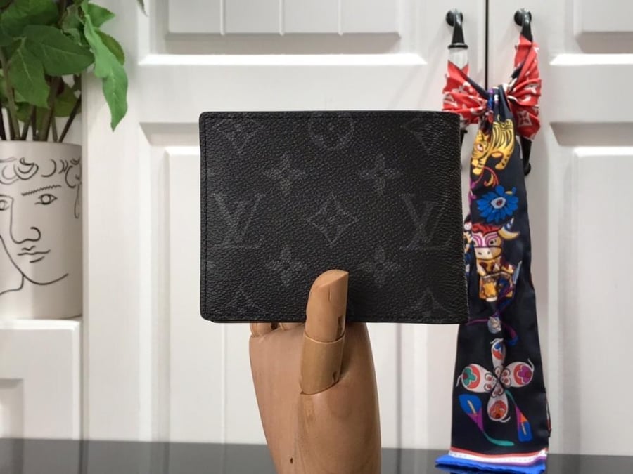 Black Monogram Bifold Wallet with Brown Patch