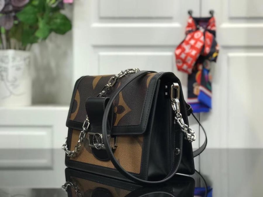 Dauphine Brown Reverse Oversized Monogram Crossbody Bag with Black Trim