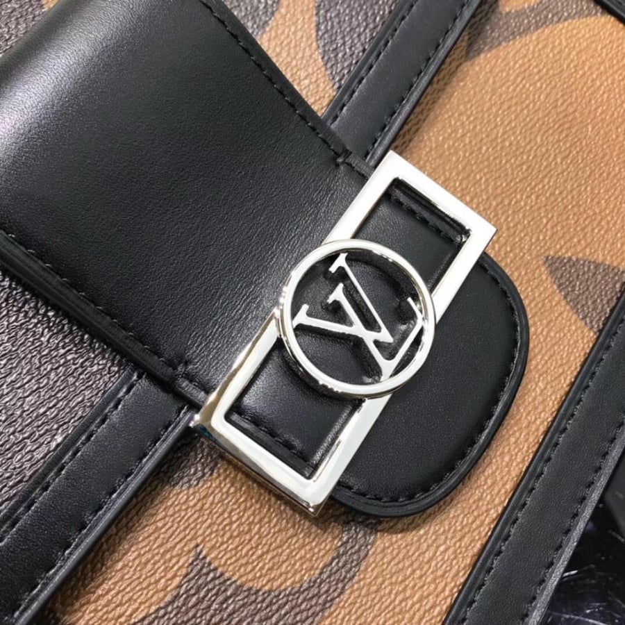 Dauphine Brown Reverse Oversized Monogram Crossbody Bag with Black Trim