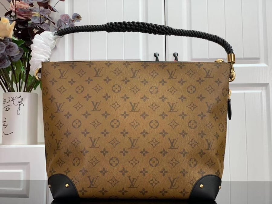 Brown Monogram Shoulder Bag with Black Rope Handle
