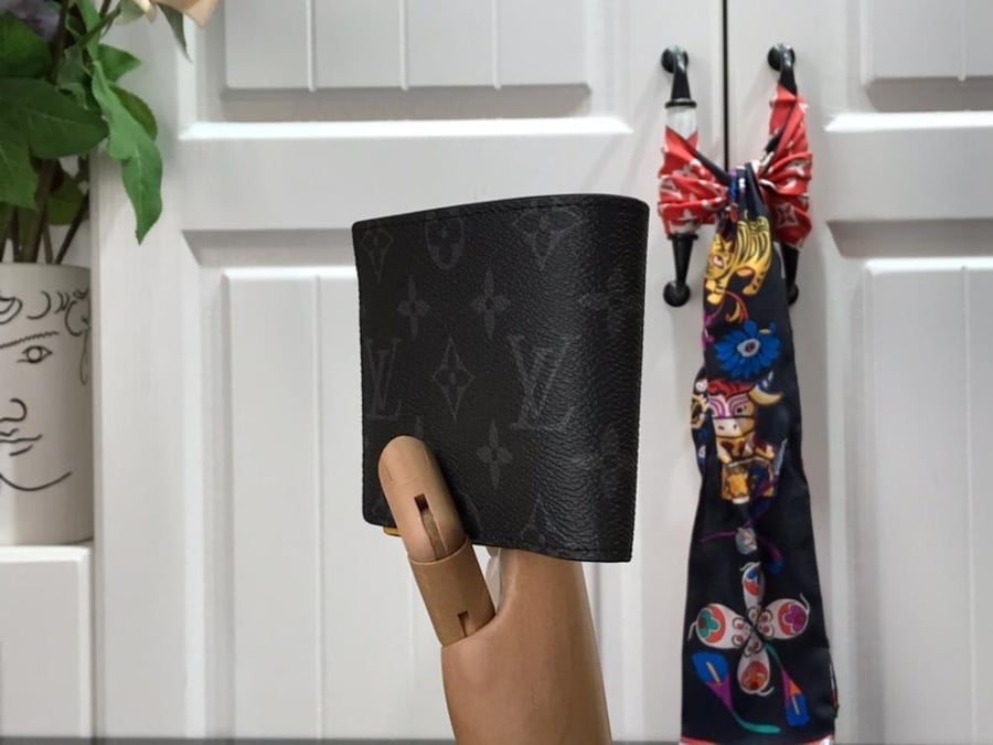 Black Monogram Bifold Wallet with Brown Patch