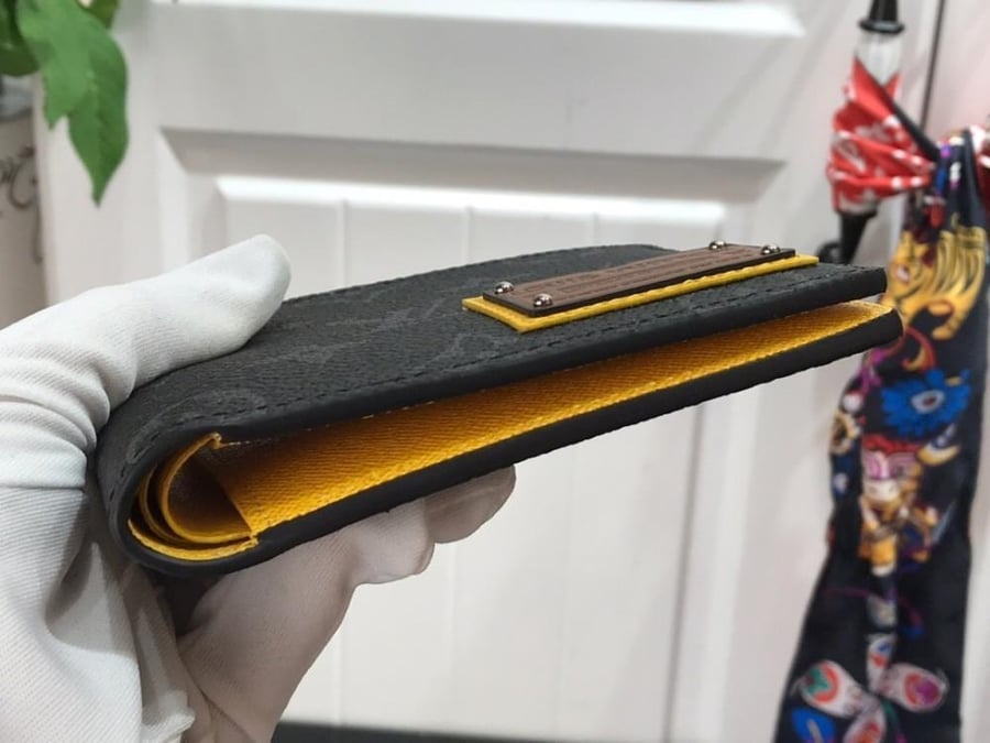 Black Monogram Bifold Wallet with Brown Patch