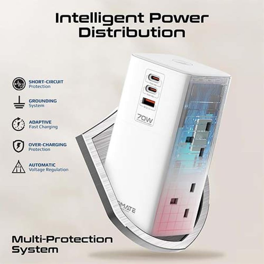 قاعدة شحن PowerTower-70W متعددة المنافذ