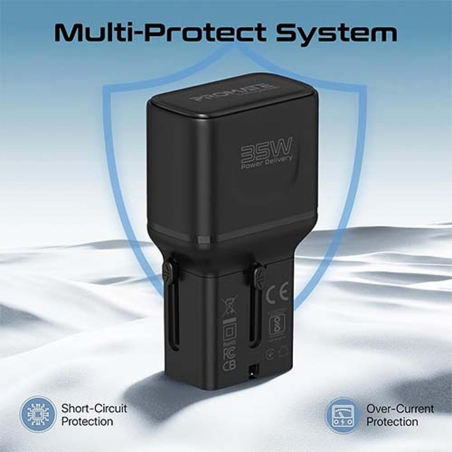 شاحن جداري محول سفر عالمي TriPlug-PD35