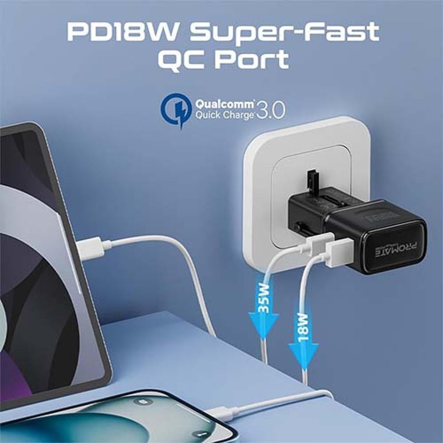 شاحن جداري محول سفر عالمي TriPlug-PD35