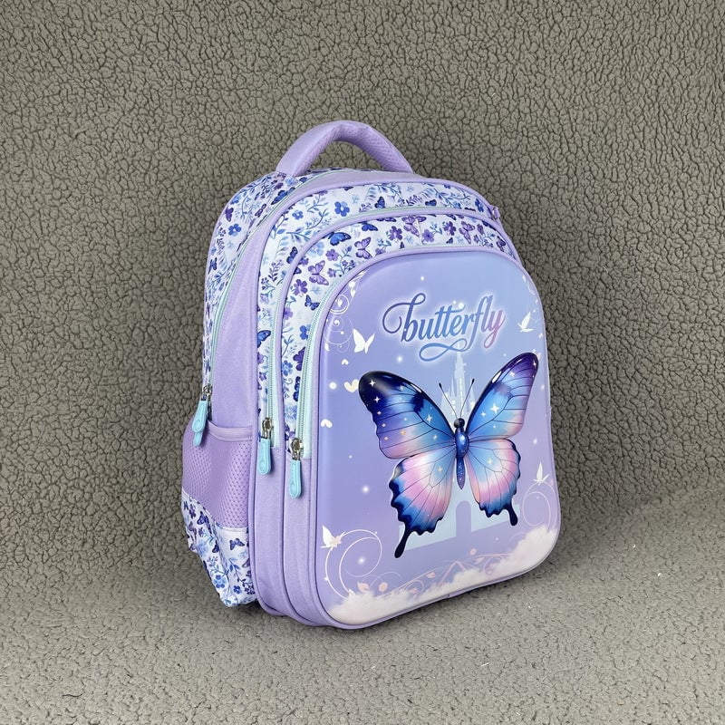 Butterfly Backpack Set for Girls, 3-Piece School Bag Set with Backpack, Lunch Bag and Pencil Case