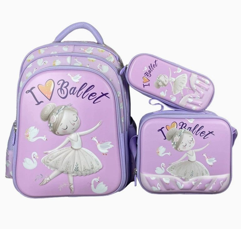 Ballet Backpack Set for Girls, 3-Piece School Bag Set with Backpack, Lunch Bag and Pencil Case