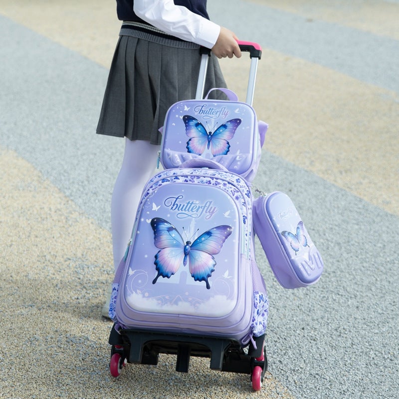 Butterfly Backpack Set for Girls, 3-Piece School Bag Set with Backpack, Lunch Bag and Pencil Case