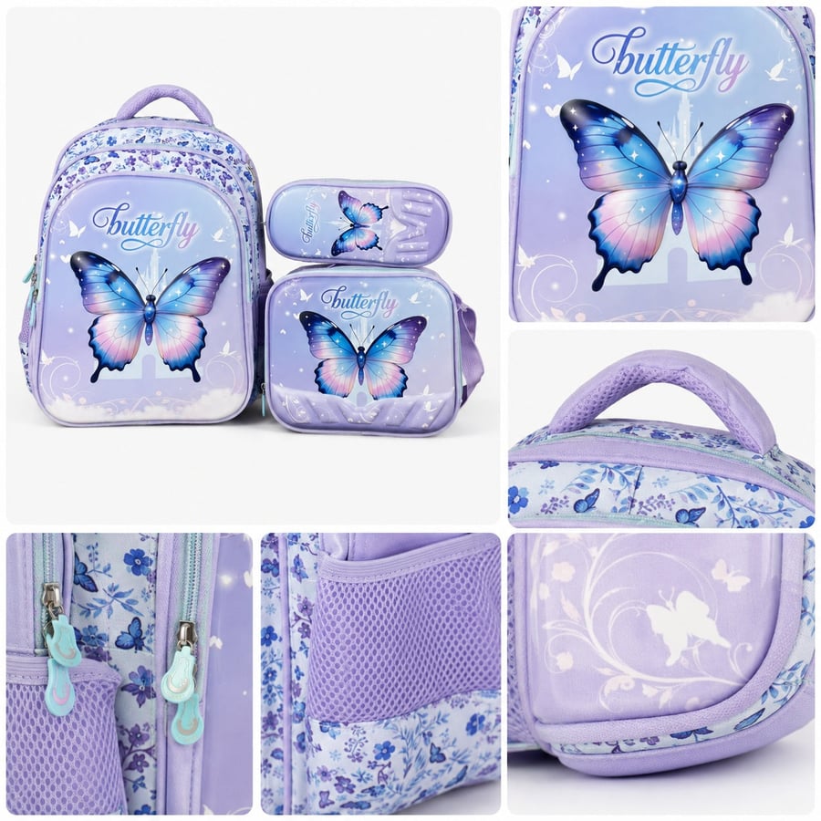 Ballet Backpack Set for Girls, 3-Piece School Bag Set with Backpack, Lunch Bag and Pencil Case