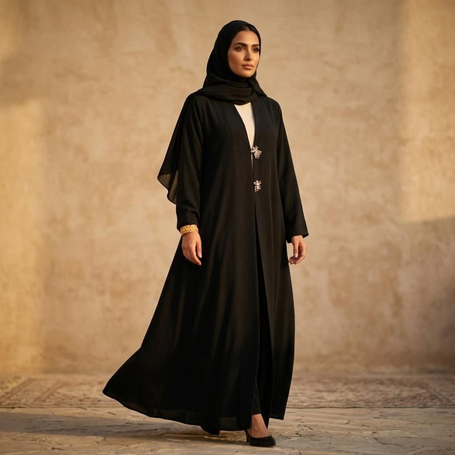 عباية نسائية سوداء مفتوحة