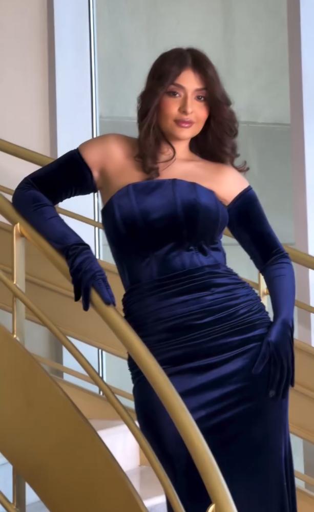 فستان ترف مخمل كحلي