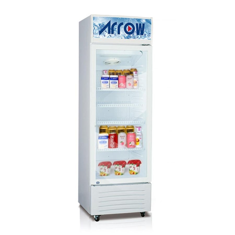 Display refrigerator capacity 338 liters, 11.9 cubic feet. Foot, mechanical control, manual defrost, cooler