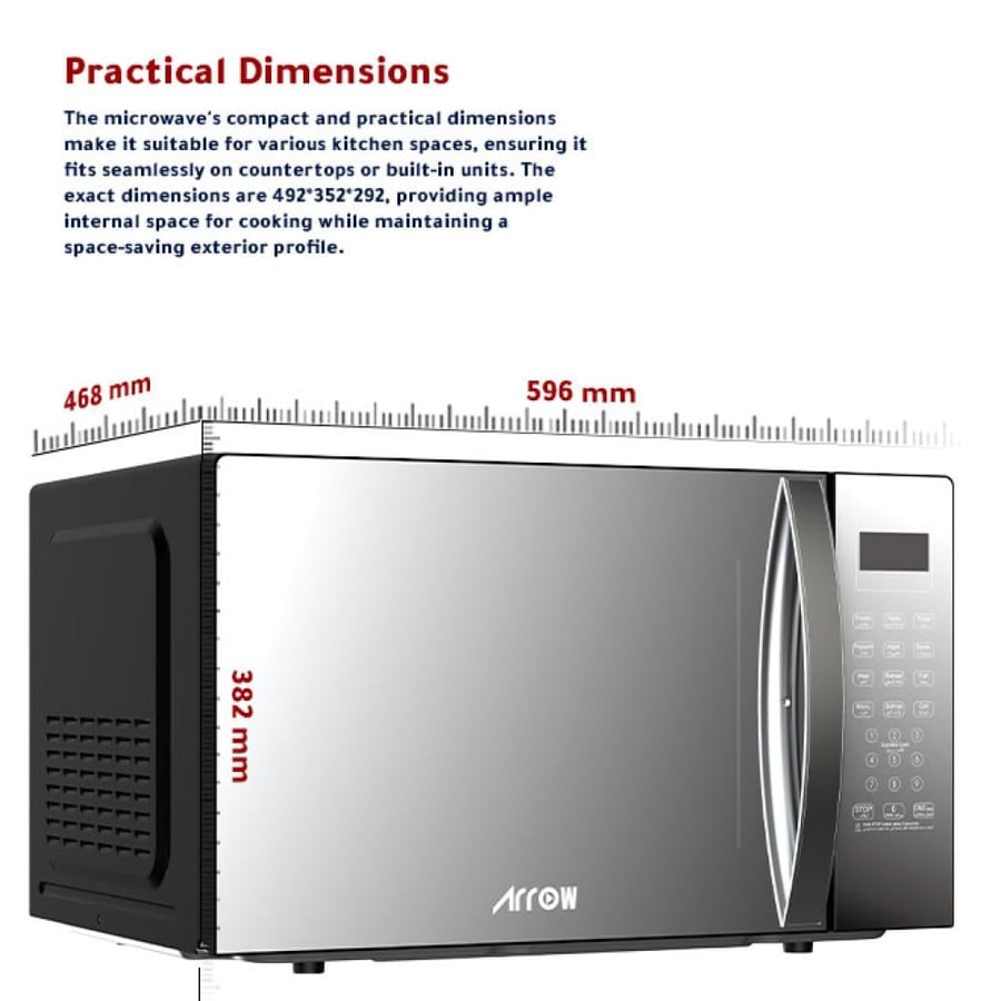 Digital microwave with grill, 42-liter capacity, 1000 watts power, 10 levels, defrost function