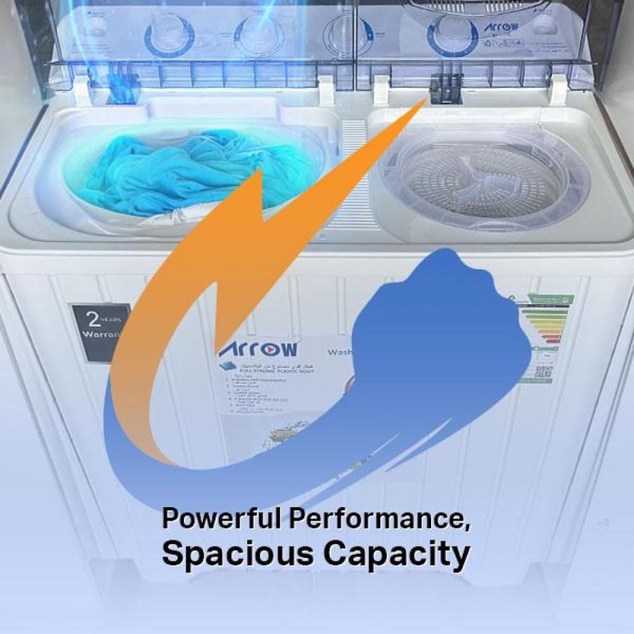 Semi-automatic Arwa washing machine, two tubs, 10 kilograms, 1700 RPM