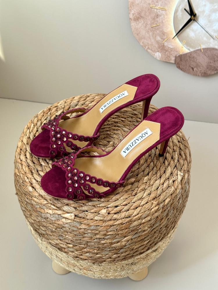 Aquazzura Crystal Embellished Mule Heels – Burgundy & Navy