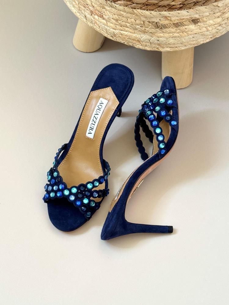 Aquazzura Crystal Embellished Mule Heels – Burgundy & Navy