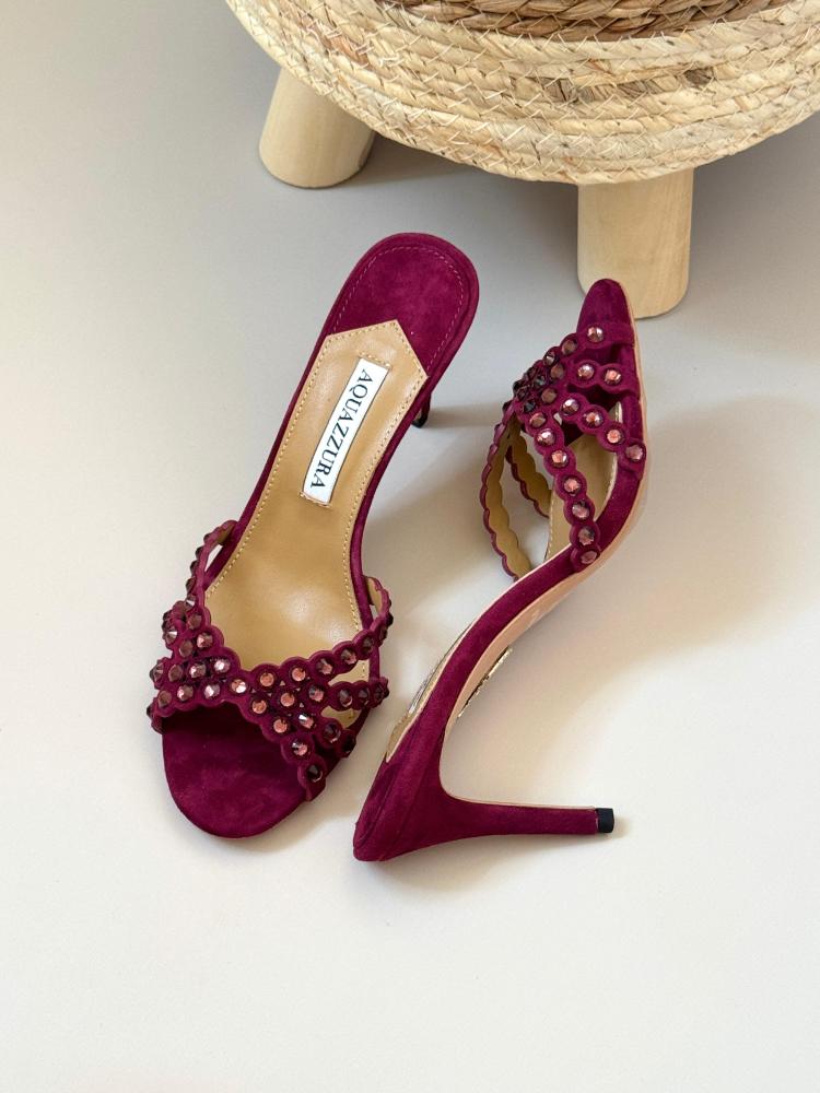 Aquazzura Crystal Embellished Mule Heels – Burgundy & Navy