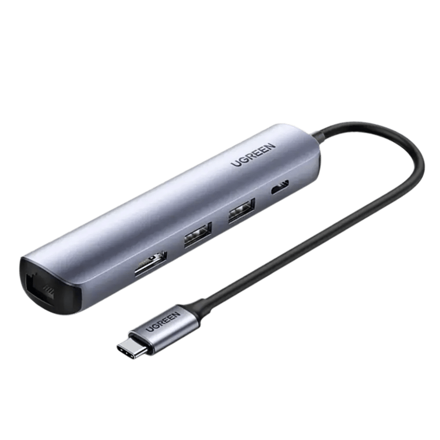 يوجرين محول USB-C إلى 2 منفذ USB 3.0 + HDMI + RJ45 Ethernet + PD
