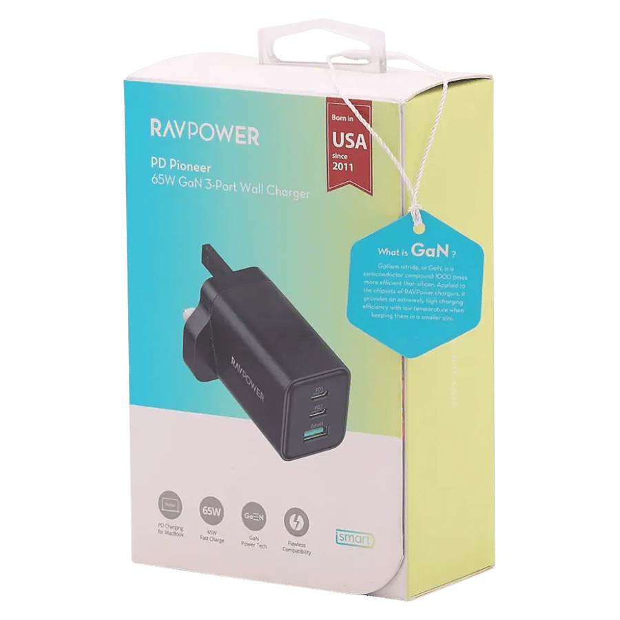 راف باور RP-PC172 PD بايونير 65 واط شاحن حائط 3 منافذ اسود
