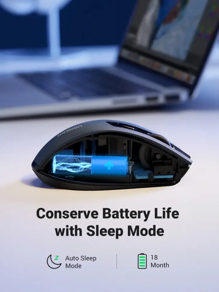 يوجرين فأرة لاسلكية مريحة بتصميم صامت 2.4 جيجاهرتز لاسلكية وبلوتوث لون أسود