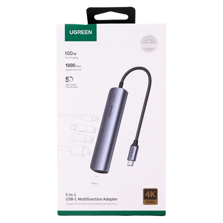 يوجرين محول USB-C إلى 2 منفذ USB 3.0 + HDMI + RJ45 Ethernet + PD