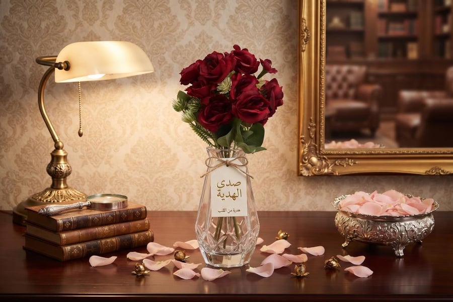 باقة ورد جوري صناعي فاخر - أحمر داكن