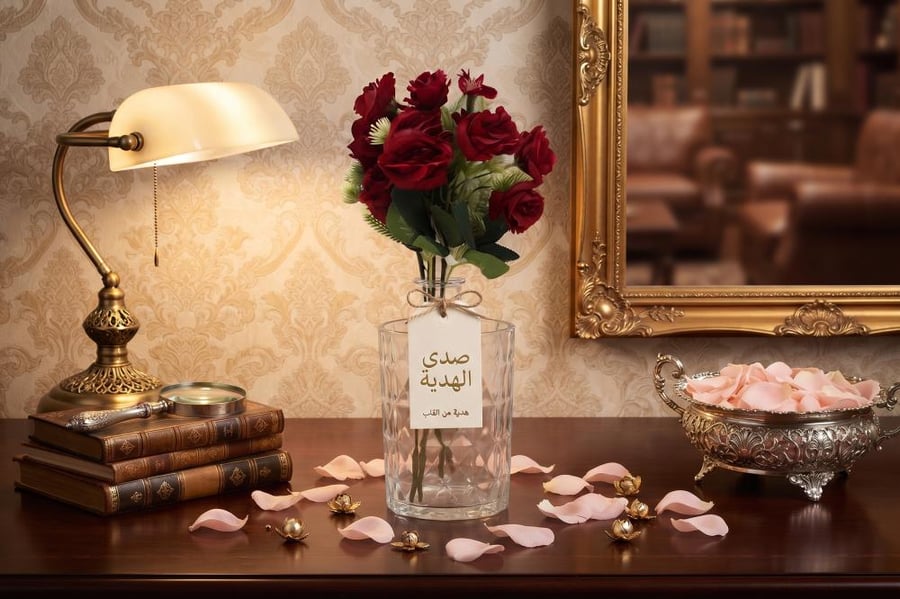باقة ورد جوري صناعي فاخر - أحمر داكن