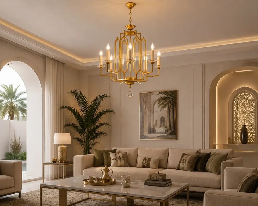 ثريا كلاسيكية ذهبية 6لمبات بتصميم هندسي راق