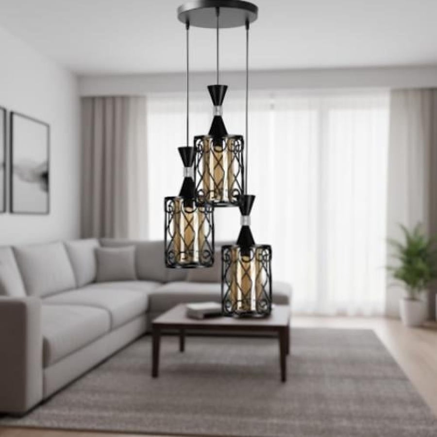 علاقي مودرن ثلاثي اسود E27 3L