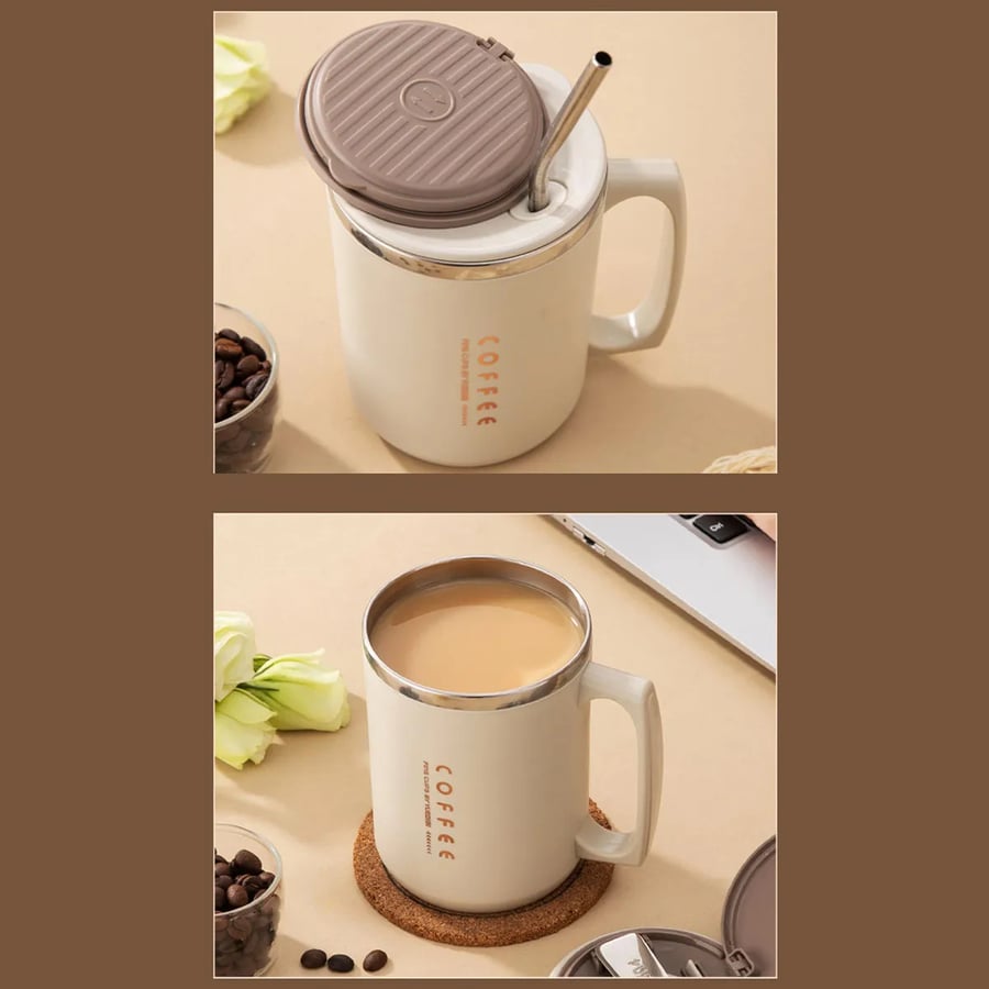 كوب معزول 480ML مع ملعقة وقش