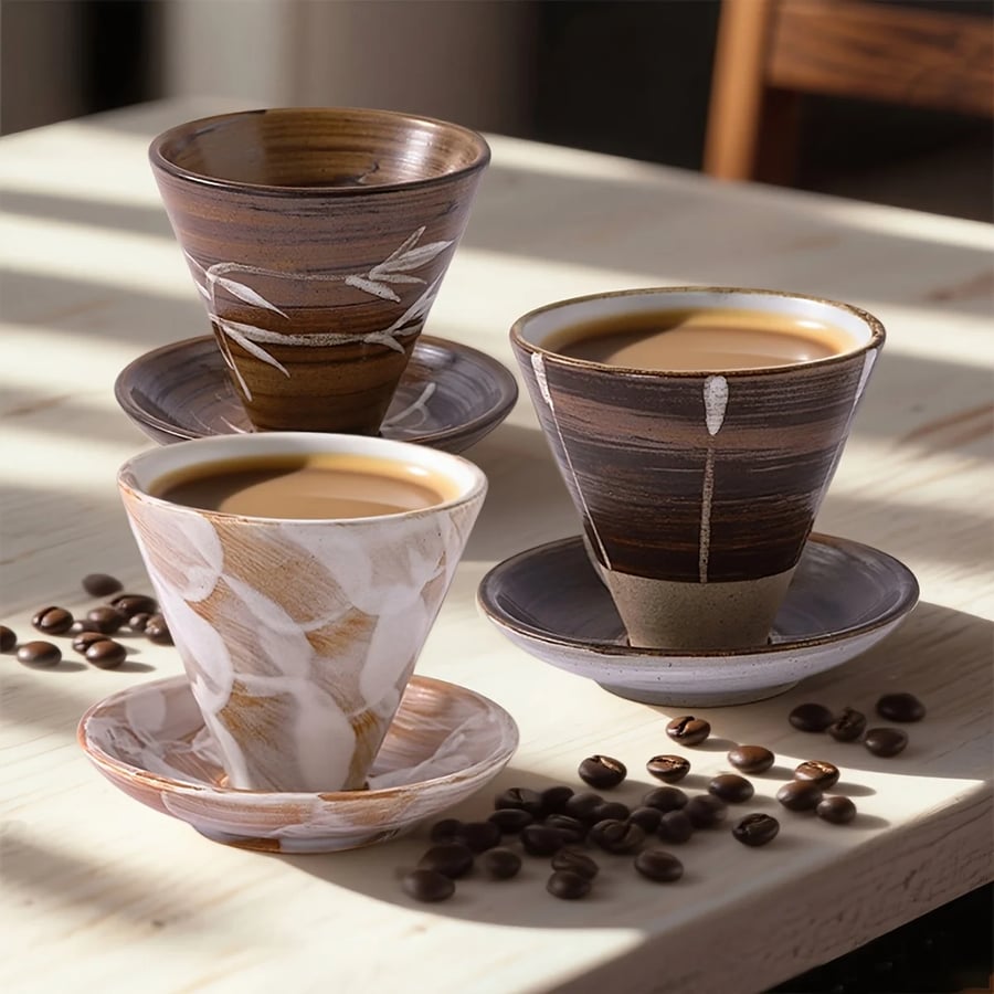 كوب كابتشينو سيراميك ياباني 200ML مع صحن