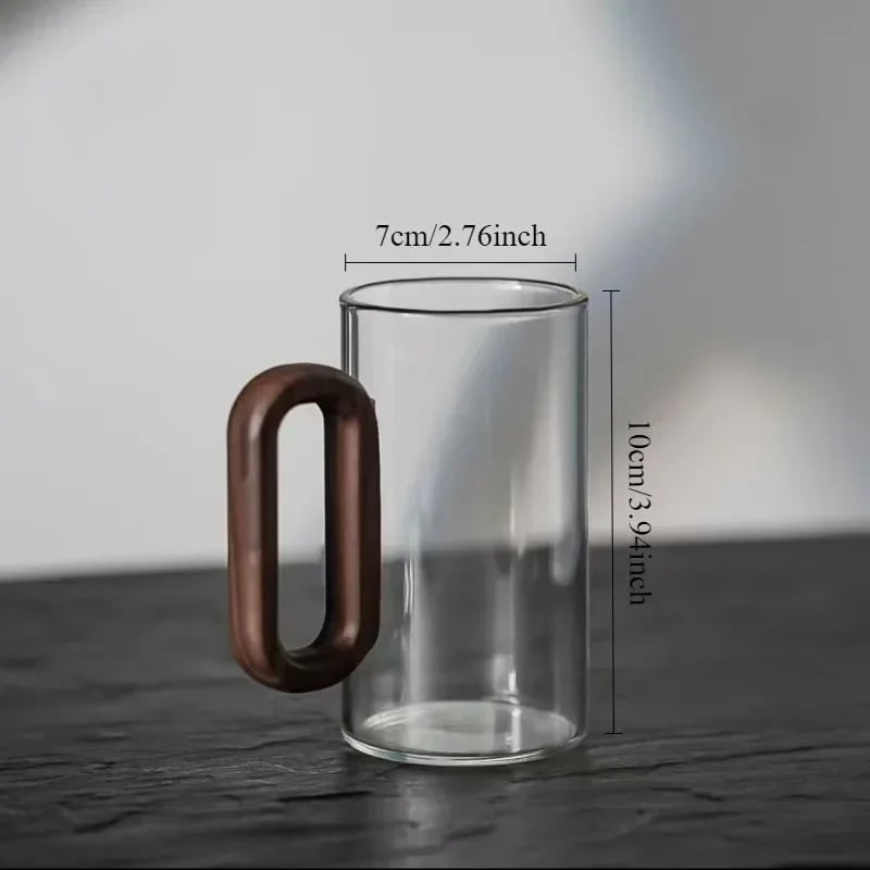 كوب شاي زجاجي 360ML بمقبض خشبي