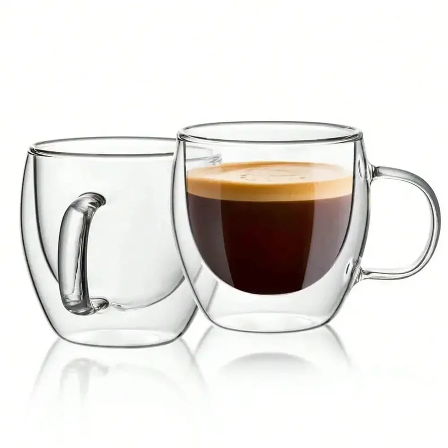 كوب قهوة زجاجي مزدوج 250ML بمقبض