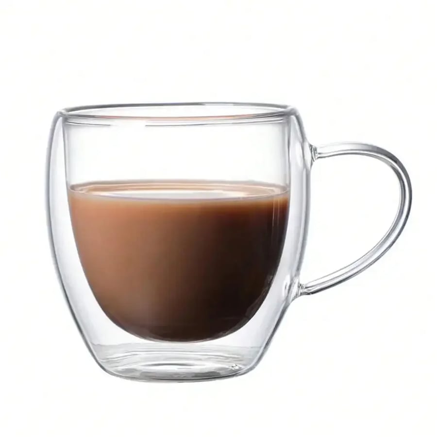 كوب قهوة زجاجي مزدوج 250ML بمقبض