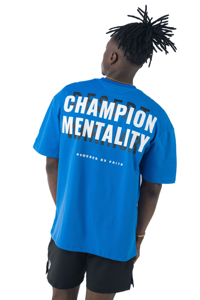 DW Oversized T-Shirt with CHAMPION MENTALITY back print in Blue
