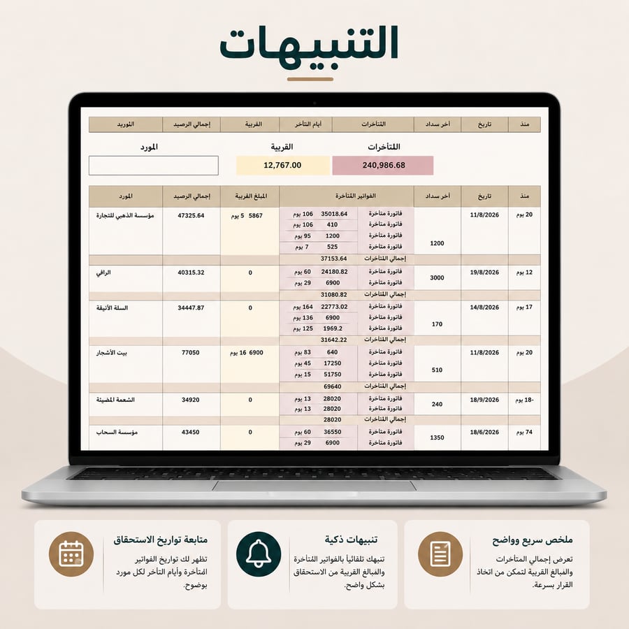 نموذج إكسل جاهز إحترافي لإدارة المشتريات وأرصدة الموردين  - النسخة العربية