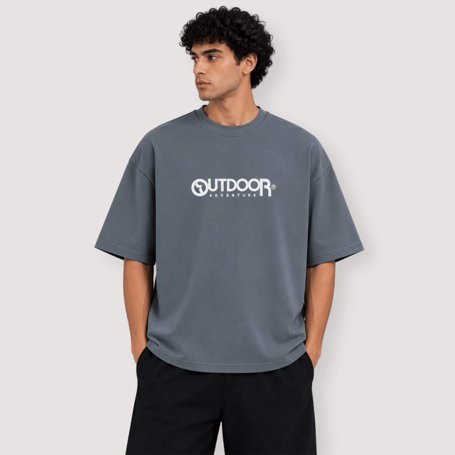 تيشيرت أوفر سايز بطبعة OUTDOOR